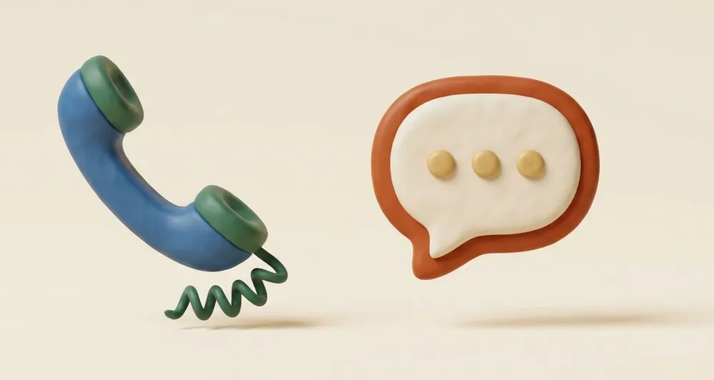Clay telephone handset and chat bubble