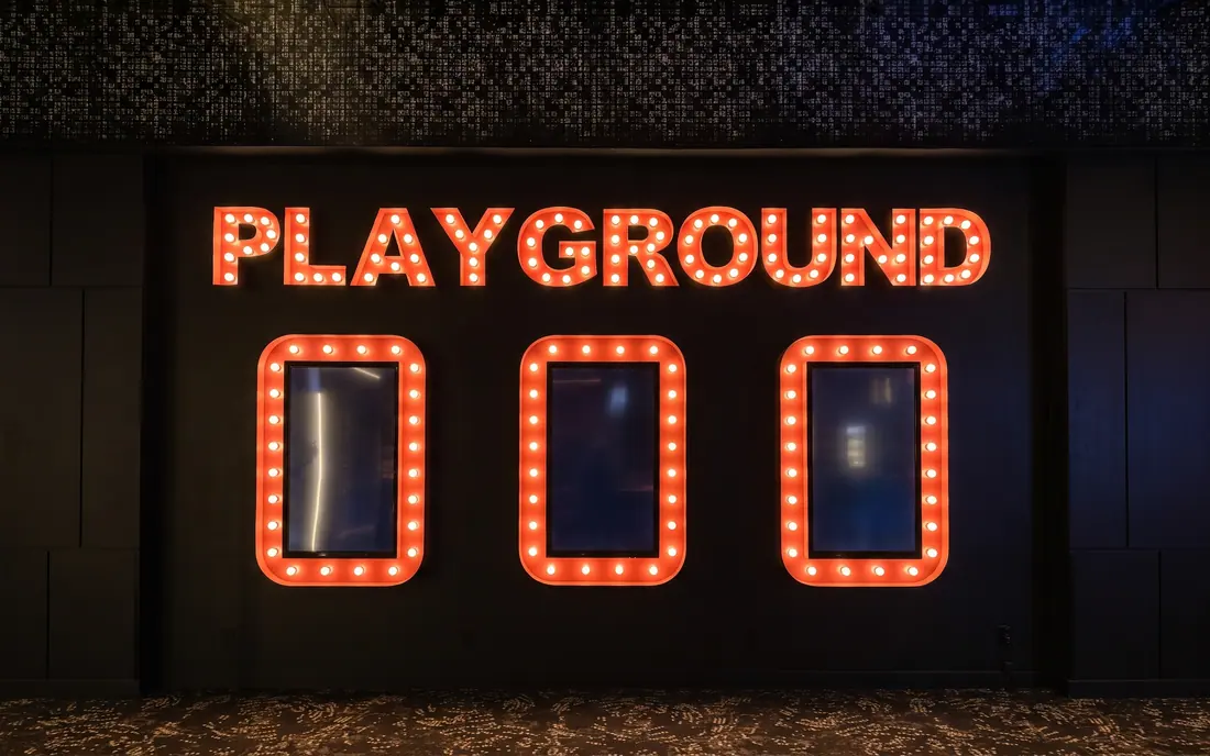 PLAYGROUND marquee wall inside Playground, Kahnawà:ke